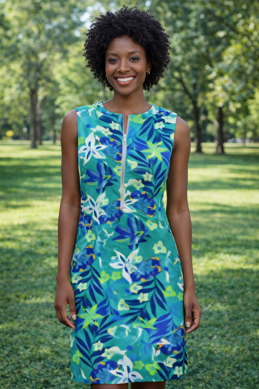 Banana Boat UPF 50+ Sleeveless Front Zip Printed Short Dress - Image 2