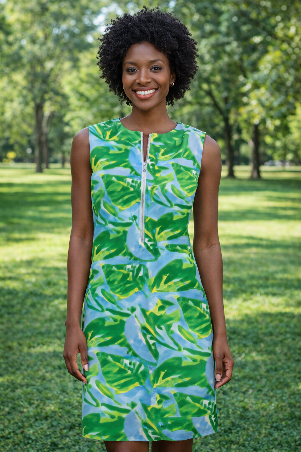 Banana Boat UPF 50+ Sleeveless Front Zip Printed Short Dress