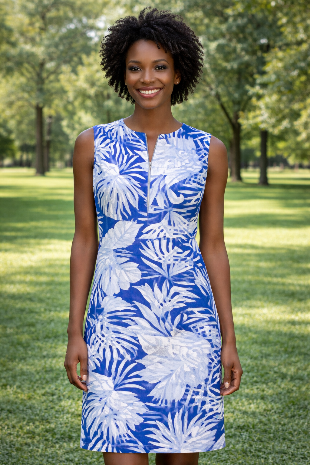 Banana Boat UPF 50+ Sleeveless Front Zip Printed Short Dress - Image 5