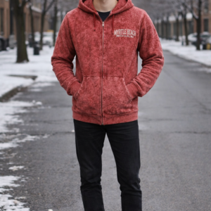 Basix of America Man's Acid Wash Full Zipper Hooded Sweatshirt